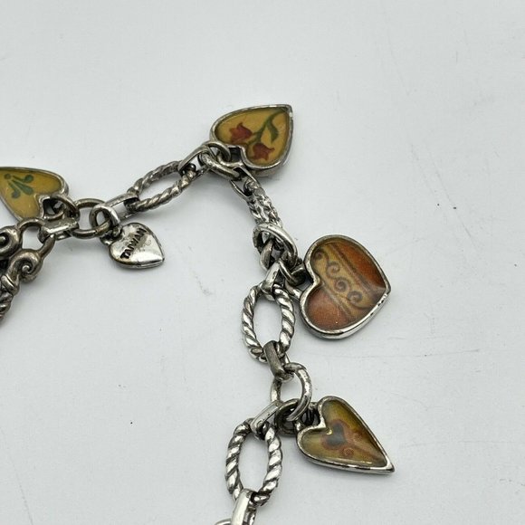 Enameled Heart Inspirational Charm Bracelet Silver Tone Toggle Closure - Picture 3 of 10
